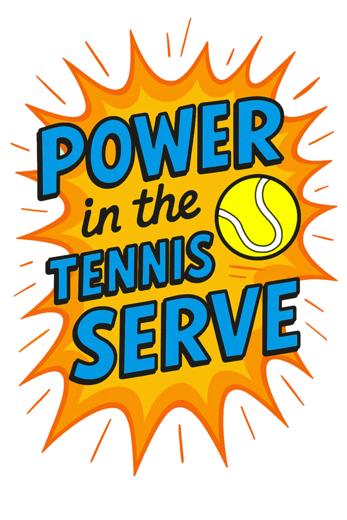 Illustration showing power in the tennis serve with smooth energy transfer, wrist acceleration, and strong follow-through